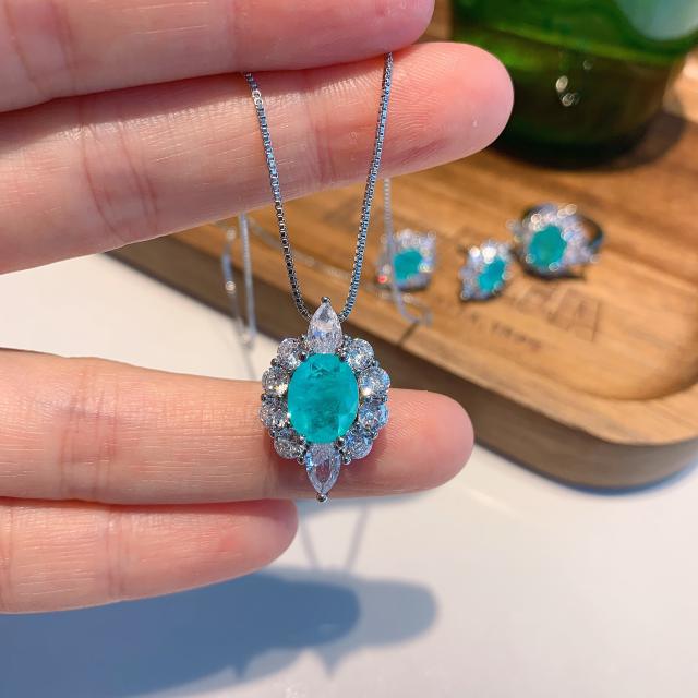 Fashion Retro Color Treasure Imitation Paraíba Padan jewelry set necklace set