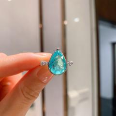 Colorful Treasure Necklace Simulation Paraiba Pendant Ring Earrings Jewelry Set
