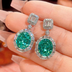 Luxury green color crystal statement copper necklace earrings rings set