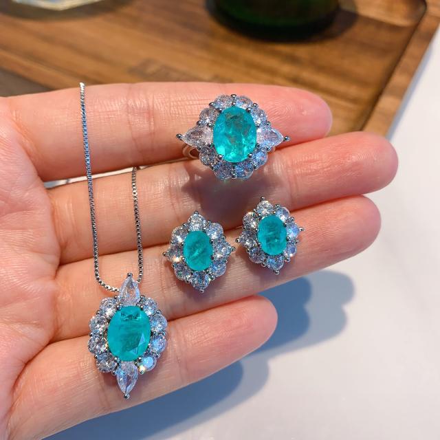 Fashion Retro Color Treasure Imitation Paraíba Padan jewelry set necklace set