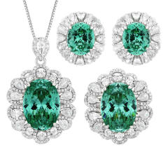 Green color crystal statement copper necklace earrings rings set