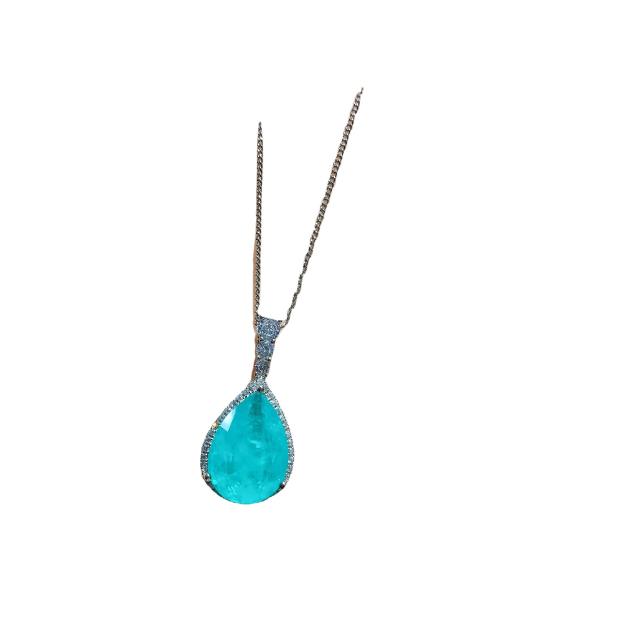 Colorful Treasure Necklace Simulation Paraiba Pendant Ring Earrings Jewelry Set