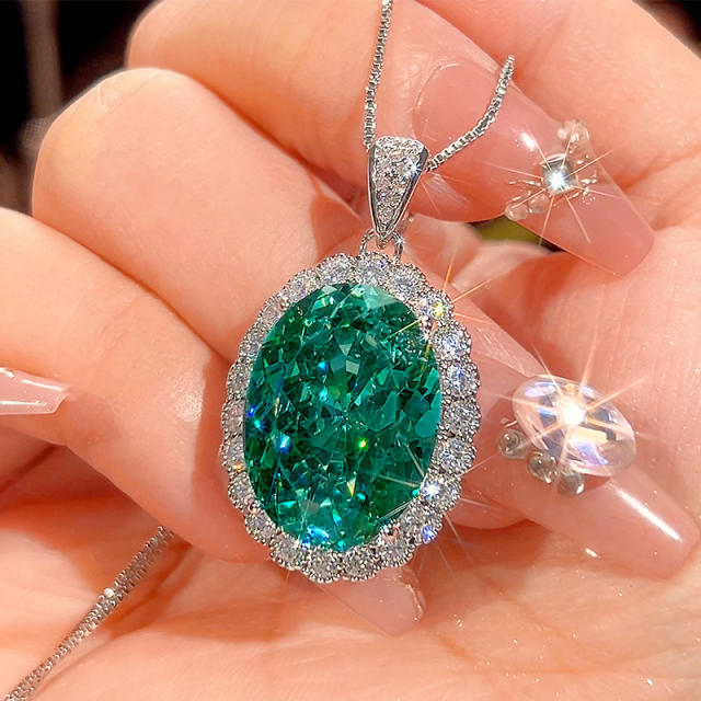 Luxury green color crystal statement copper necklace earrings rings set