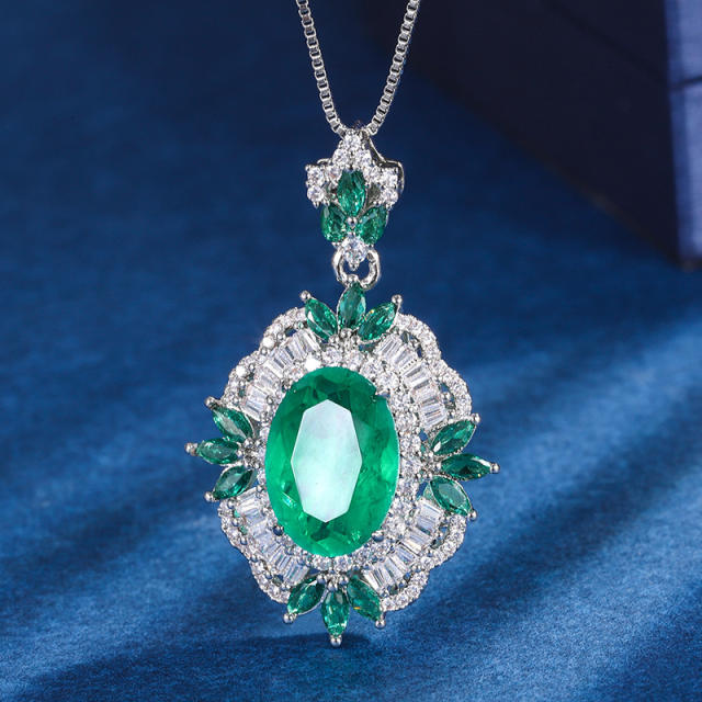 Gold-Plated Copper Base Simulated Emerald Green Set necklace earrings rings set