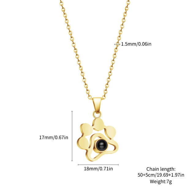 Stainless Steel Dog Paw Pet Projection Necklace Clavicle Chain Fashion Versatile Personalized Keychain Jewelry