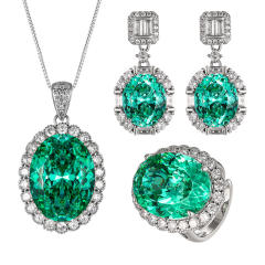 Luxury green color crystal statement copper necklace earrings rings set