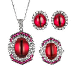 Imitation Red Corundum Retro Light Luxury necklace earrings rings set