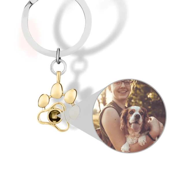 Stainless Steel Dog Paw Pet Projection Necklace Clavicle Chain Fashion Versatile Personalized Keychain Jewelry