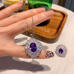 Fashion Jewelry Set Zirconium Pendant necklace Ring Earrings Three-Piece Set