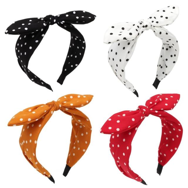 Vintage Simple Polka Dot Bow Headband Women's New Style bunny ear headband