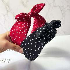 Vintage Simple Polka Dot Bow Headband Women's New Style bunny ear headband