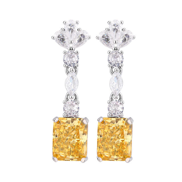 Ice Flower cut copper inlaid yellow diamond cube sugar suit necklace earrings set