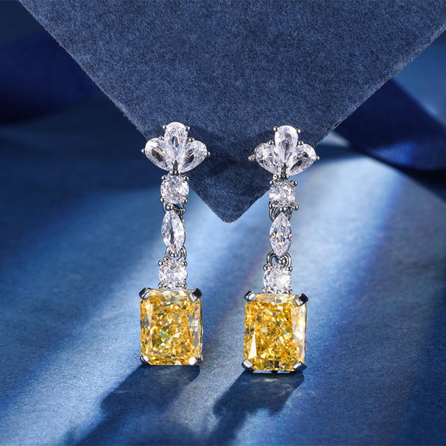 Ice Flower cut copper inlaid yellow diamond cube sugar suit necklace earrings set
