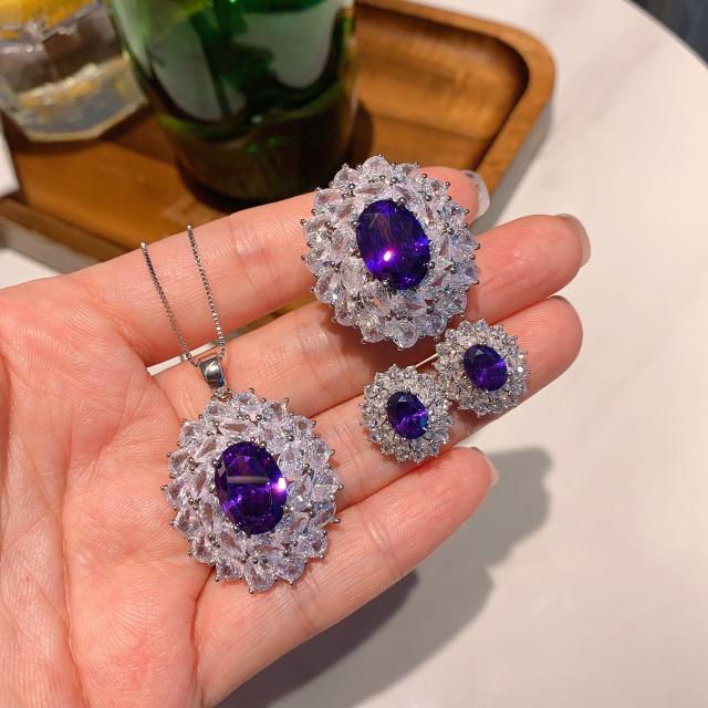 Fashion Jewelry Set Zirconium Pendant necklace Ring Earrings Three-Piece Set