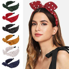 Vintage Simple Polka Dot Bow Headband Women's New Style bunny ear headband