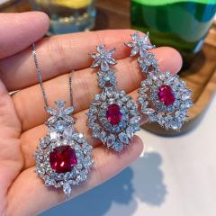 Imitation Pigeon Hemoglobin Luxury Inlaid Jewelry Set necklace earrings set