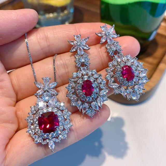 Imitation Pigeon Hemoglobin Luxury Inlaid Jewelry Set necklace earrings set