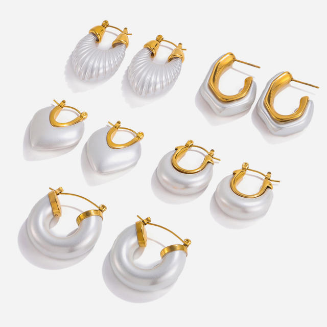18KG easy match imitation pearl stainless steel earrings collection