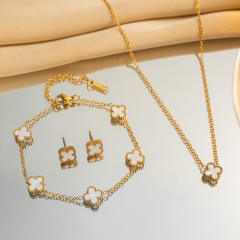 9mm double side stainless steel clover necklace set for women