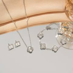 13mm gold color stainless steel lucky flower clover jewelry set necklace set