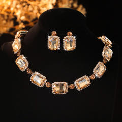 Square colorful glass crystal wedding party choker necklace set for women