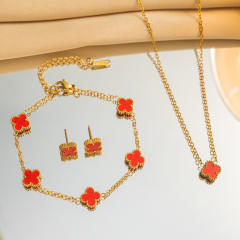 9mm double side stainless steel clover necklace set for women