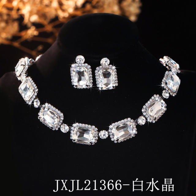 Square colorful glass crystal wedding party choker necklace set for women