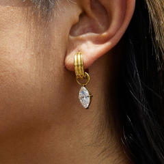 18KG oval shape diamond stainless steel earrings