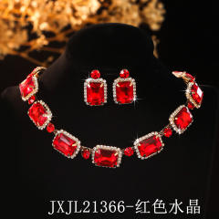 Square colorful glass crystal wedding party choker necklace set for women