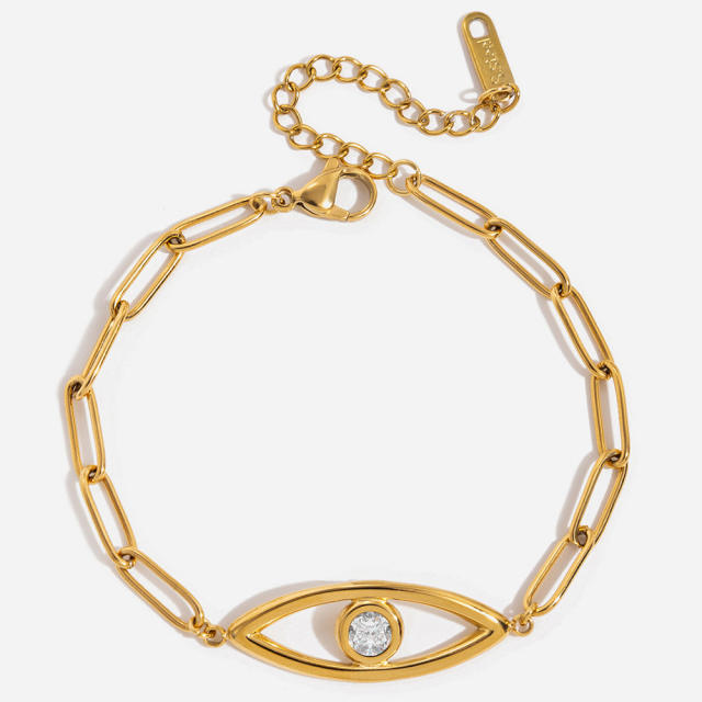 Classic paperclip chain evil eye stainless steel bracelet