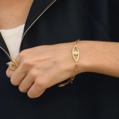 Classic paperclip chain evil eye stainless steel bracelet