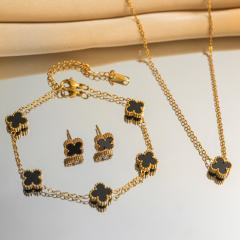 9mm double side stainless steel clover necklace set for women