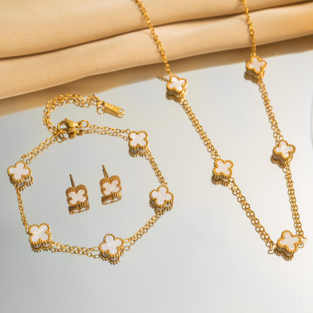 9mm hot sale classic clover stainless steel necklace set for wmen