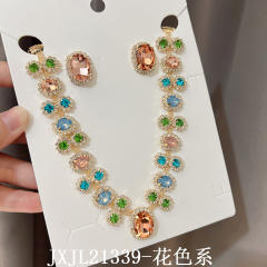 Hot sale colorful glass crystal statement choker necklace earrings set party wedding necklace set