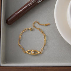 Classic paperclip chain evil eye stainless steel bracelet