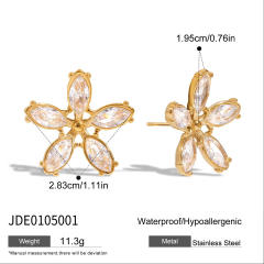 Romantic 18K Gold Stainless Steel White Zircon Flower Earrings
