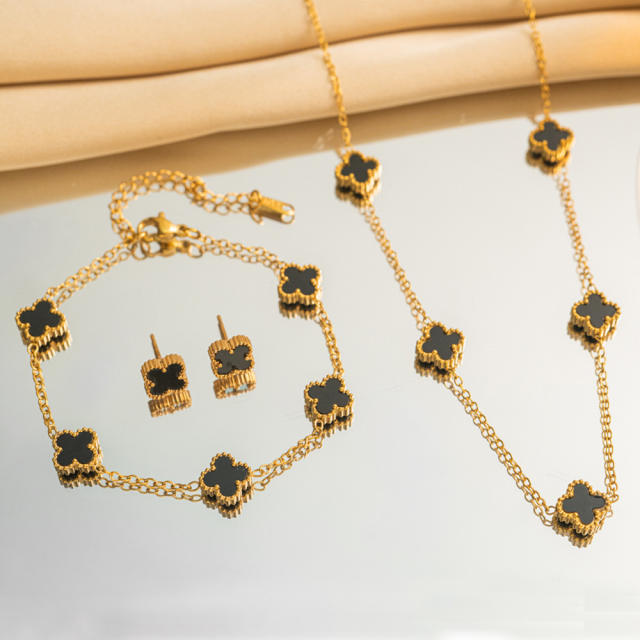 9mm hot sale classic clover stainless steel necklace set for wmen