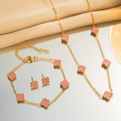 9mm hot sale classic clover stainless steel necklace set for wmen