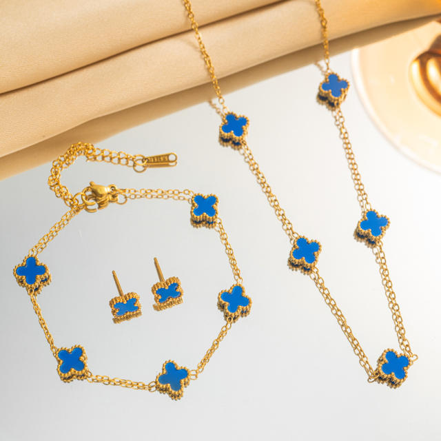 9mm hot sale classic clover stainless steel necklace set for wmen