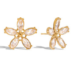 Romantic 18K Gold Stainless Steel White Zircon Flower Earrings