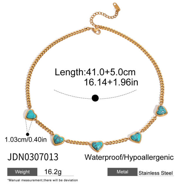 Vintage turquoise stone heart series stainless steel necklace earrings set