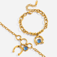 18KG blue opal stone inlaid Horseshoe charm stainless steel bracelet