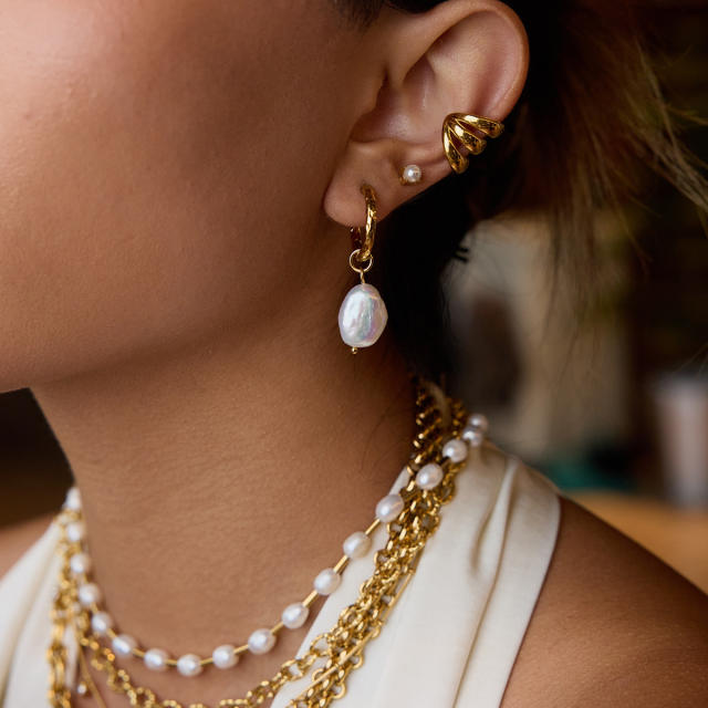 18KG drop pearl easy match stainless steel earrings