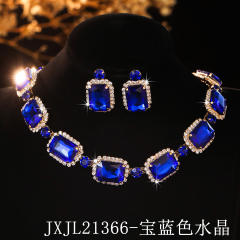 Square colorful glass crystal wedding party choker necklace set for women