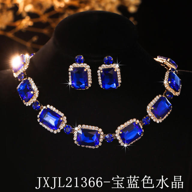 Square colorful glass crystal wedding party choker necklace set for women