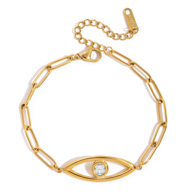 Classic paperclip chain evil eye stainless steel bracelet