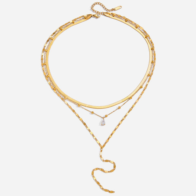 Classic three layer dainty chain diamond stainless steel necklace long necklace