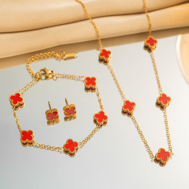 9mm hot sale classic clover stainless steel necklace set for wmen