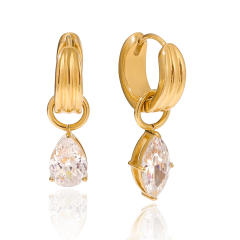 18KG oval shape diamond stainless steel earrings