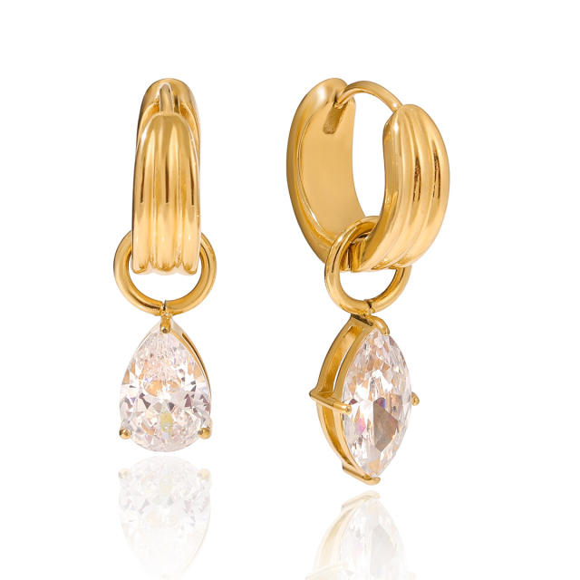 18KG oval shape diamond stainless steel earrings